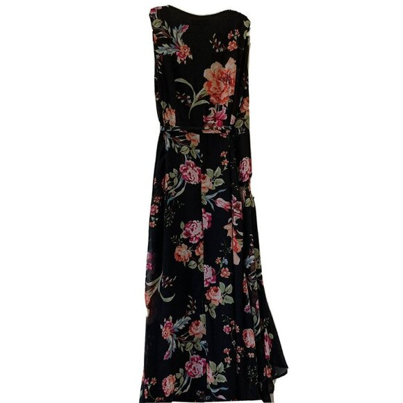 Lulus Black Floral Hi-Low Ruffle Hem Wrap Sleeveless Solid Lined Maxi Dress Sz S - Picture 4 of 12